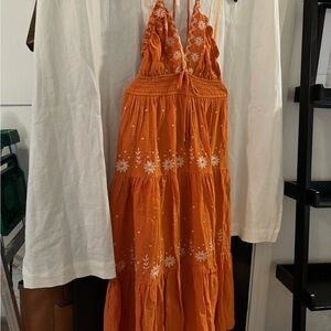 Fate brand embroidered maxi dress. Halter top ties around neck